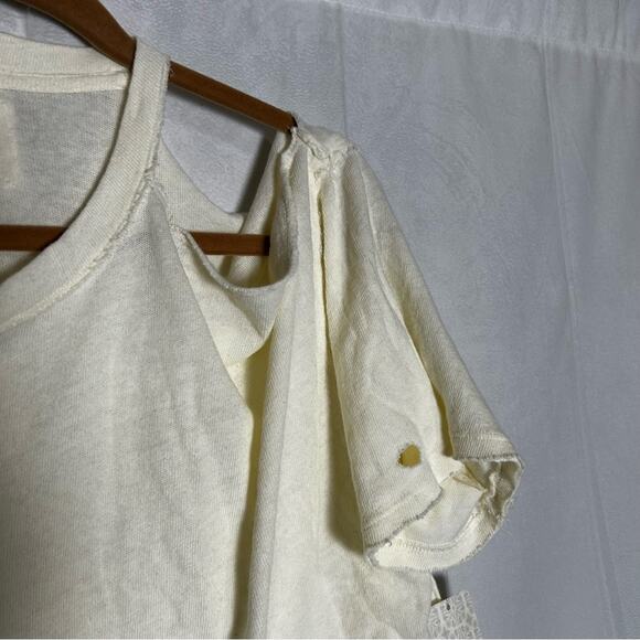 NWT Free People Cream Distressed Short Sleeve Crew Neck 100% Cotton T Shirt XS - Picture 7 of 9
